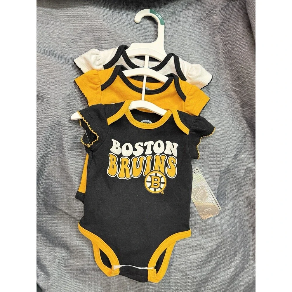 Boston Bruins NHL Baby 3 Piece Bodysuit Set 0-3M Black Gold NWT